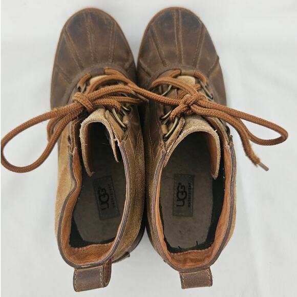 UGG Women's Brown Leather Heather Lace Up Ankle Boot sz 8 1095156 Winter Basic - Picture 7 of 10